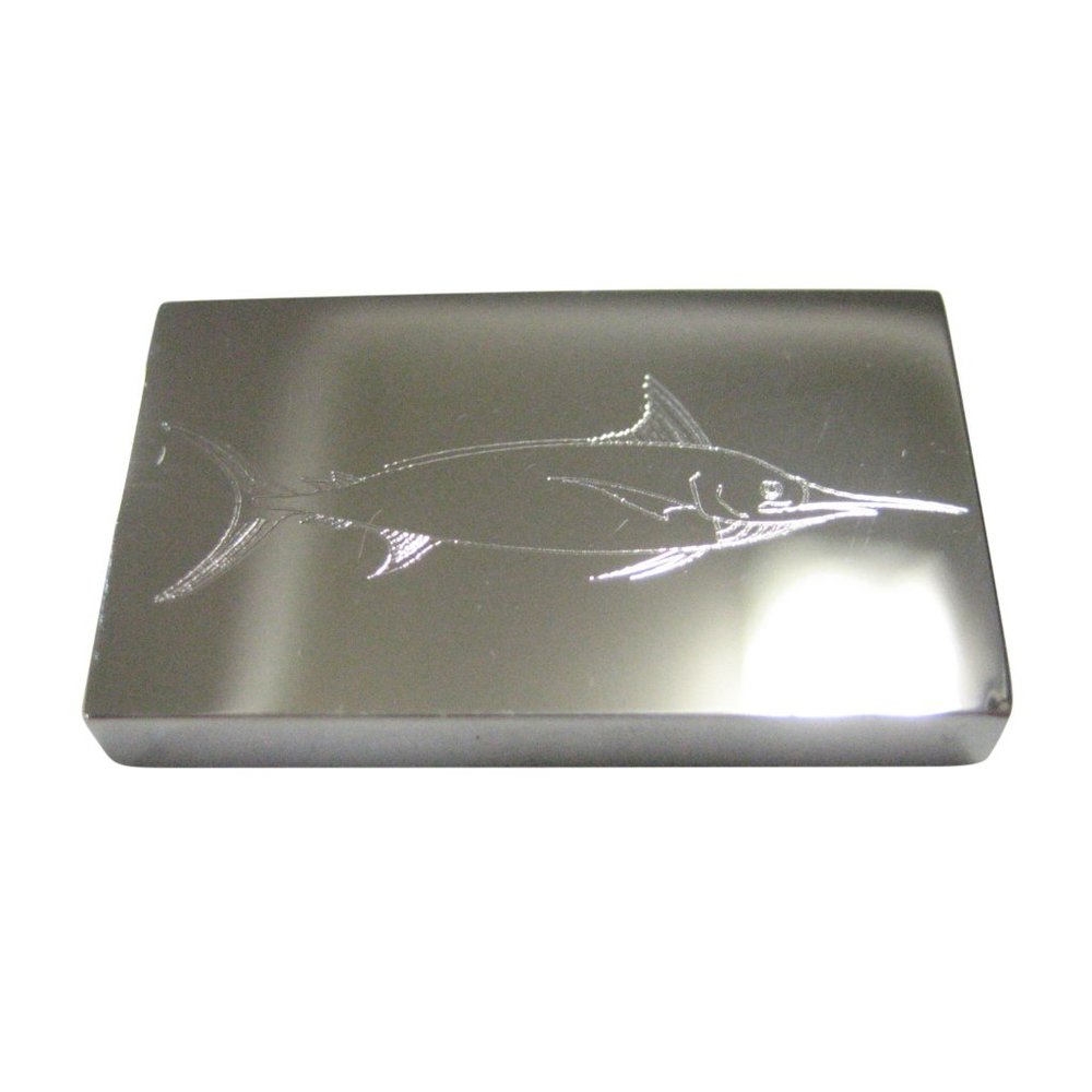 Silver Toned Etched Rectangular Marlin Sailfish M… - image 1